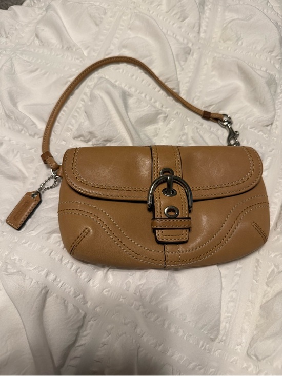 Coach Handbags - Coach Cognac Leather Buckle Wristlet Clutch - SoHo